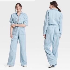 Universal Standard Light Blue Denim Baggy Straight Leg Jumpsuit Size 16 NWT